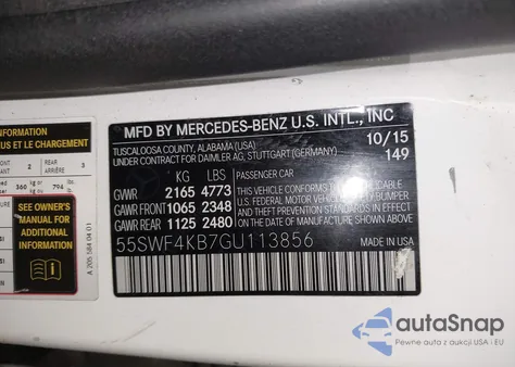 2016 Mercedes-Benz C 300 4Matic/Luxury 4Matic/Sport 4Matic from USA, damaged, VIN 55SWF4KB7GU113856